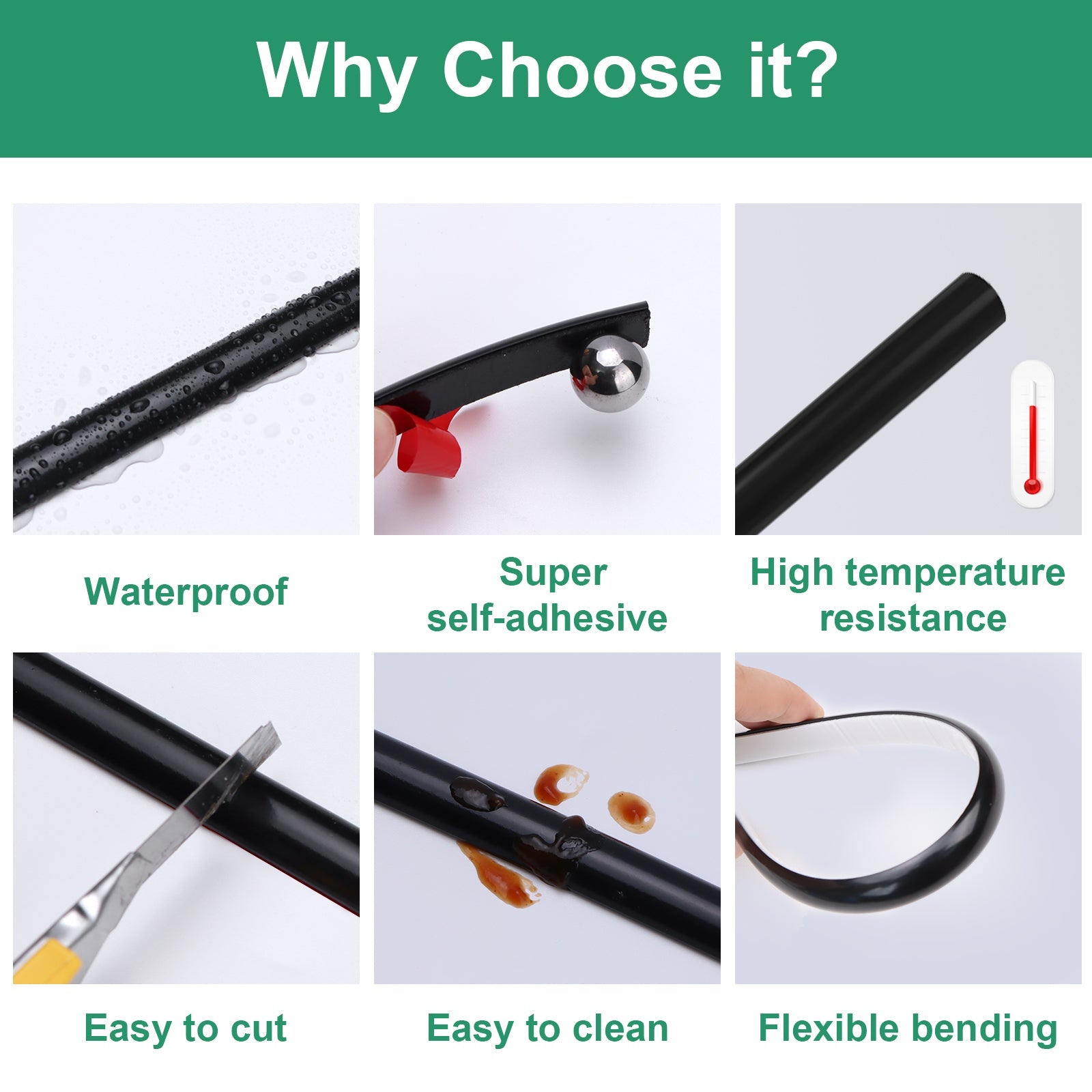 10 Feet Black Peel and Stick Tile Edge Trim Roll Pack