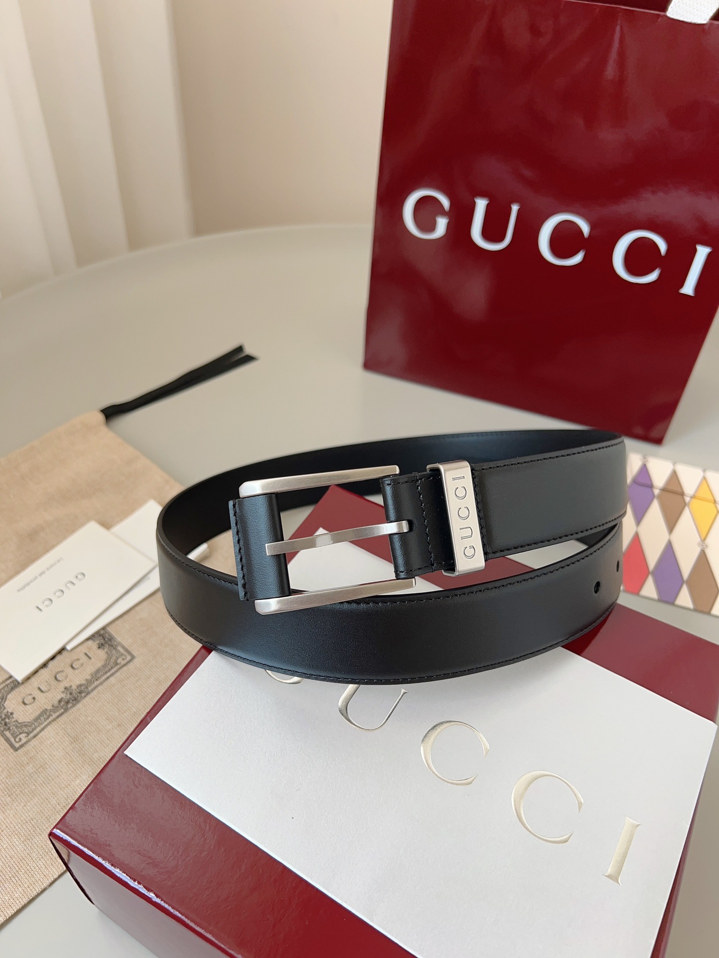 Gucci pin buckle leather belt 3.5cm wide
