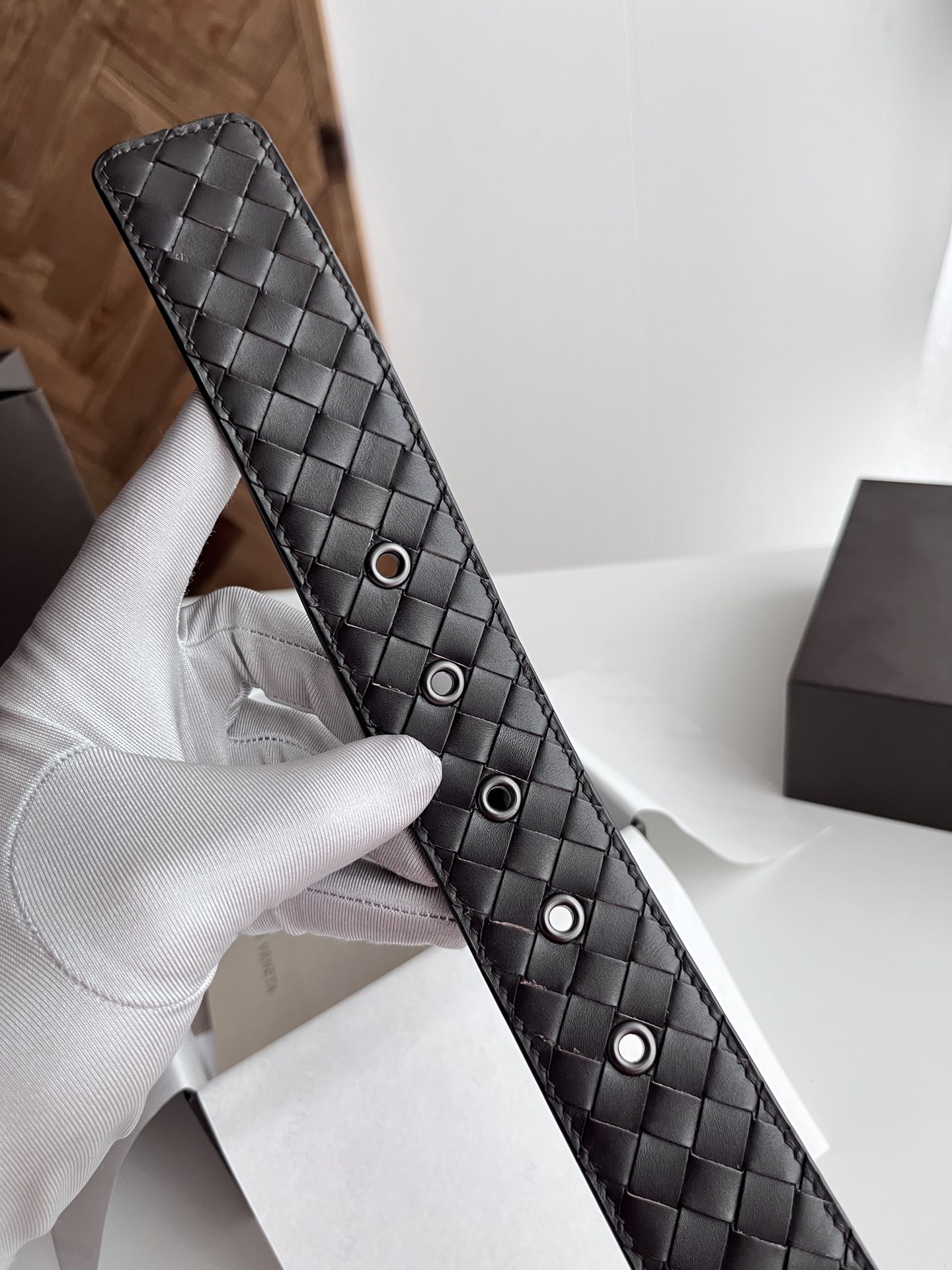 Bottega Veneta intreccio woven cowhide double-sided belt width 4.0cm