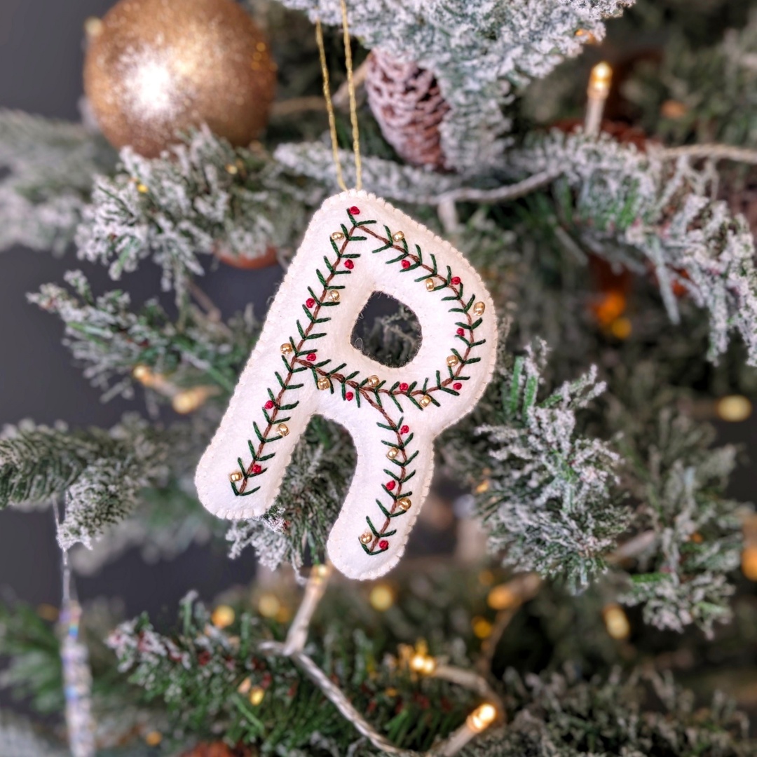 Personalised Christmas Pine Embroidered Felt Letter