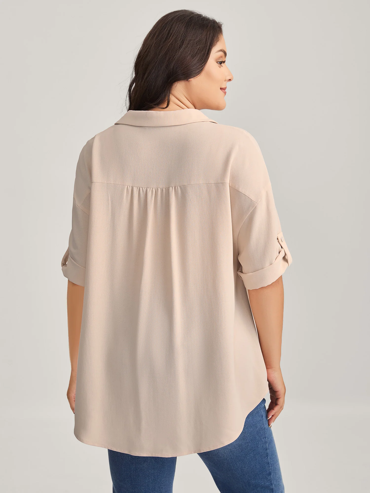 Toothpick Pleats Tab Sleeve Long Blouse
