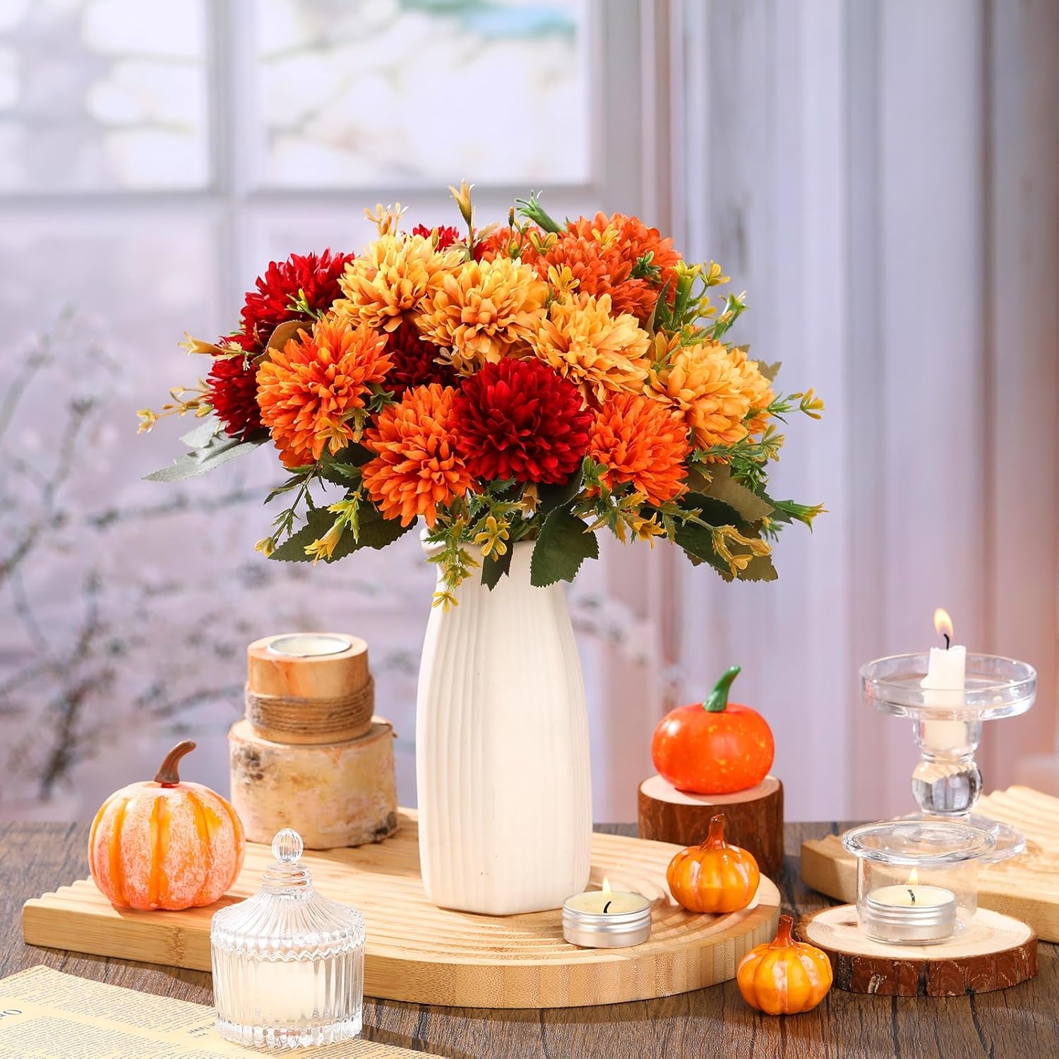 ⚡Flash Sale⚡Artificial Chrysanthemums Bouquet Burnt Orange Flowers - UV resistant, Waterproof, Windproof