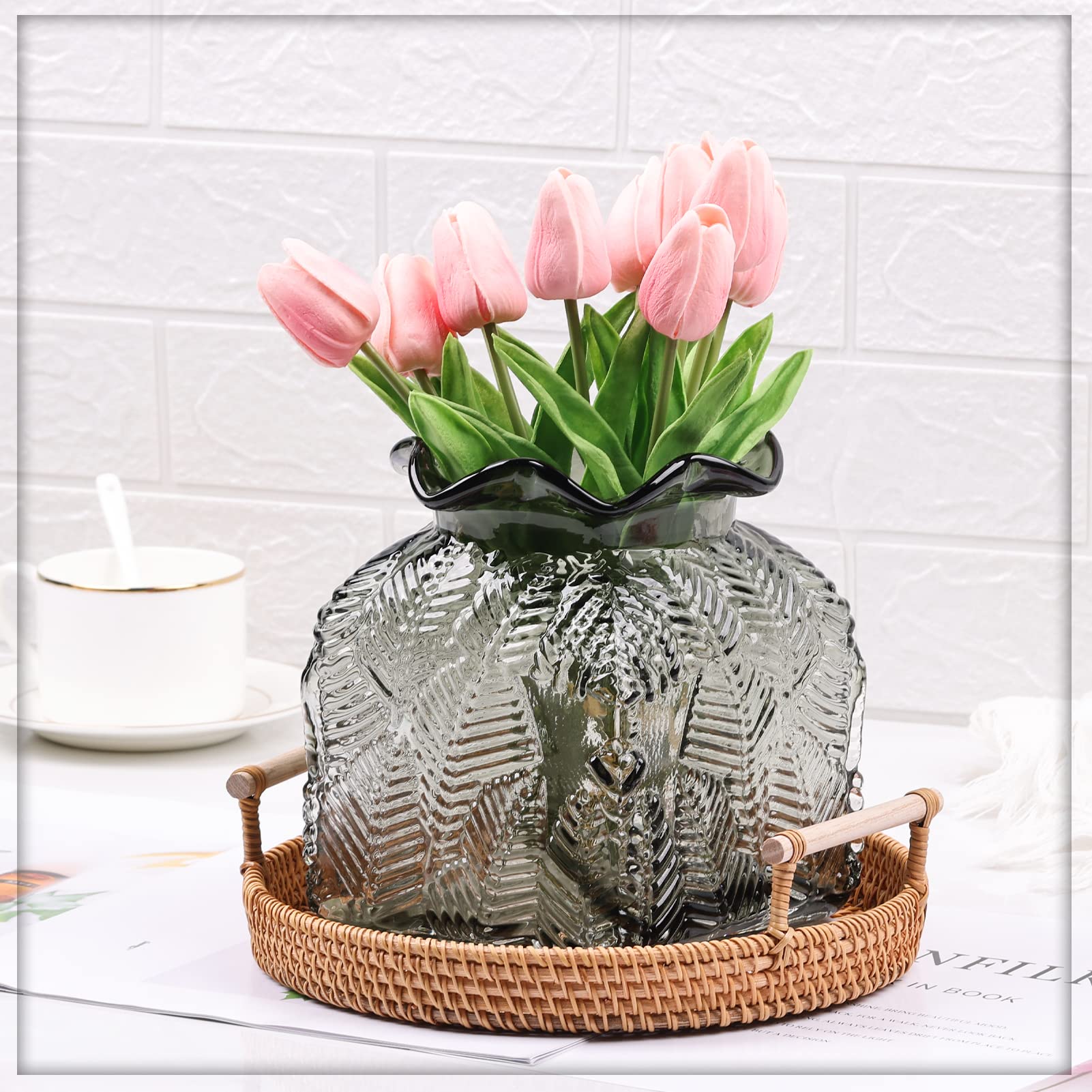 Gray Glass Flower Vase, Crystal Money Bag Vase for Modern Fashion Flower Home Decoration