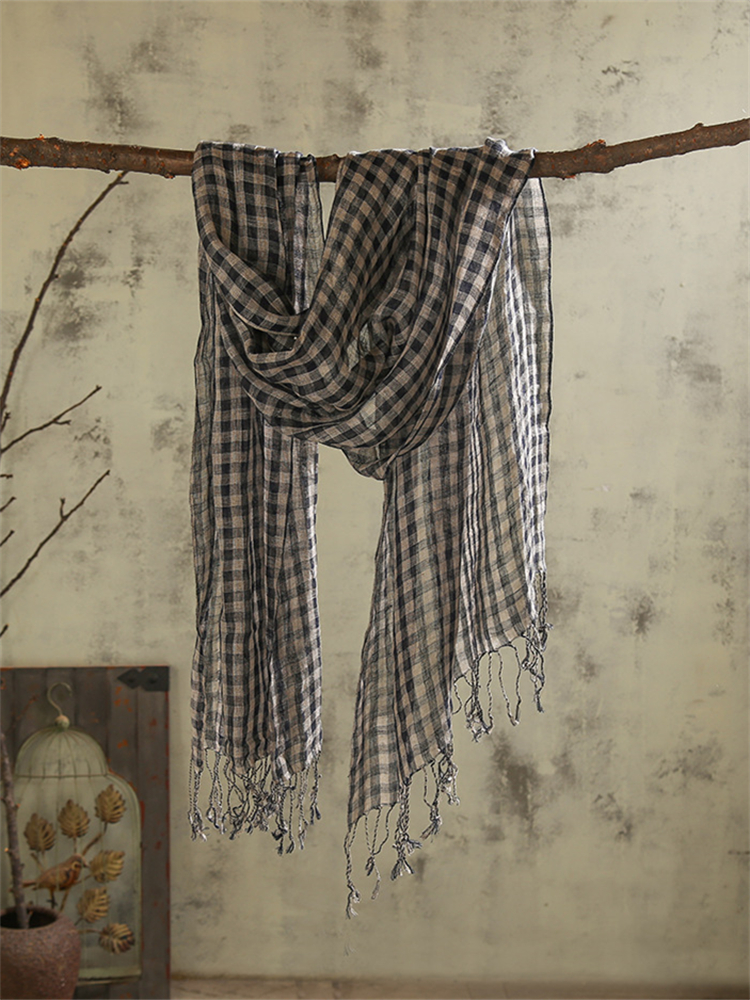 Vintage Check Pure Linen Flowy Shawl