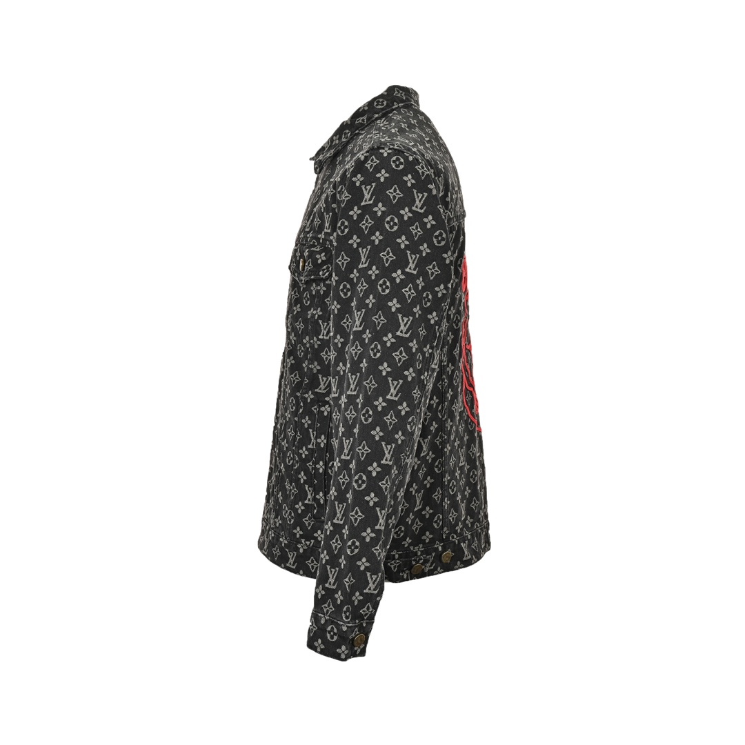 Louis Vuitton 24Fw all-over monogram and red man embroidered denim jacket