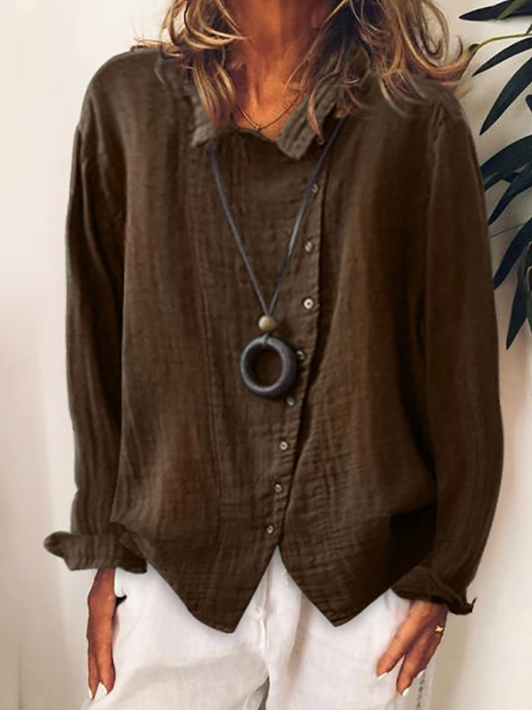 Solid Color Long Sleeve Button Casual Shirt