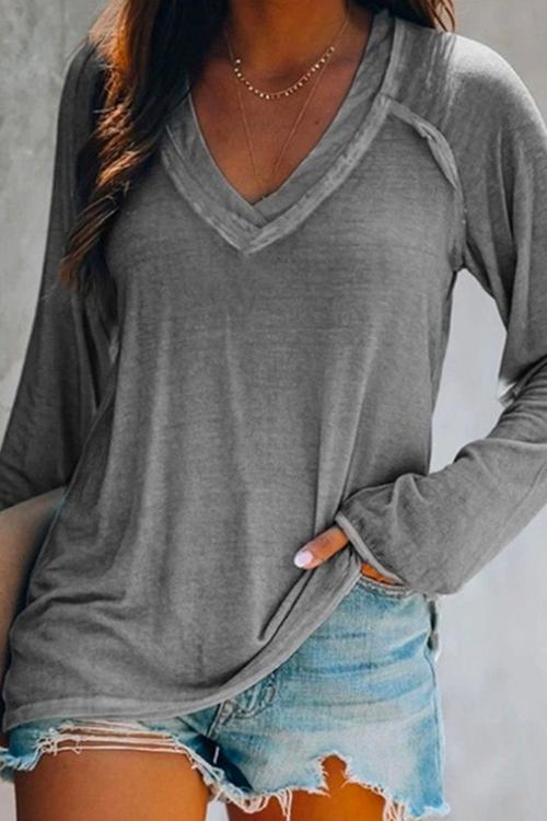 Heididress V Neck Long Sleeves Solid T Shirt