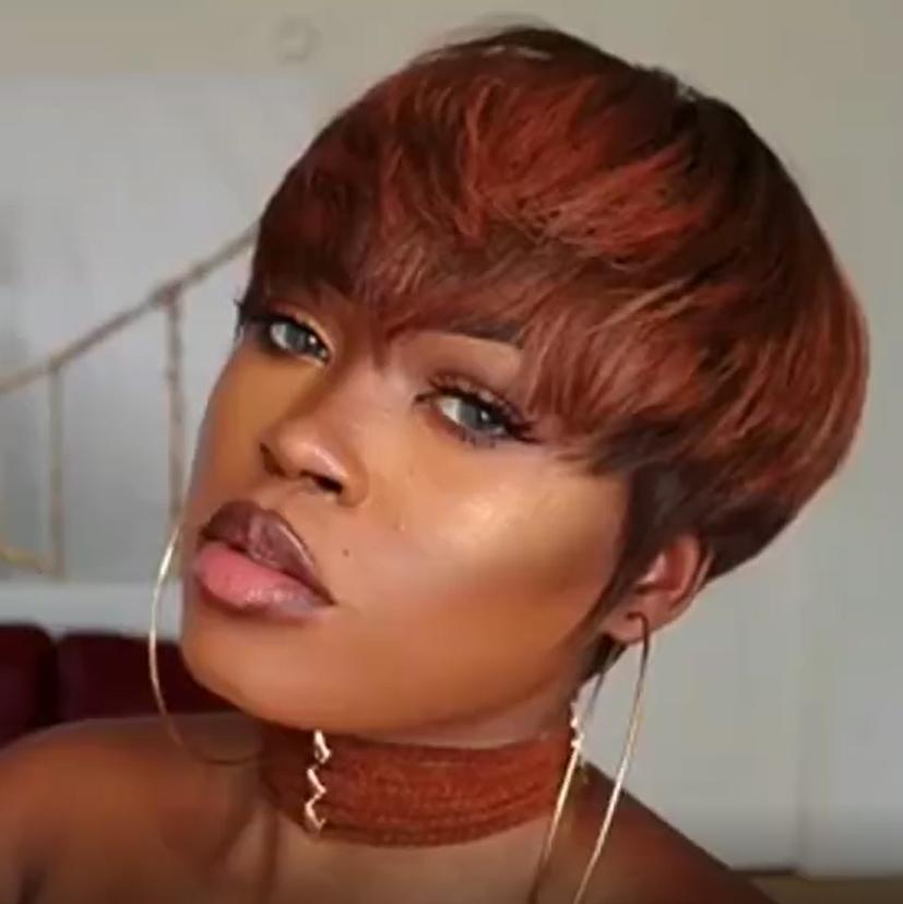 Luna A87 Brown Layered Short Straight Wig with Bangs