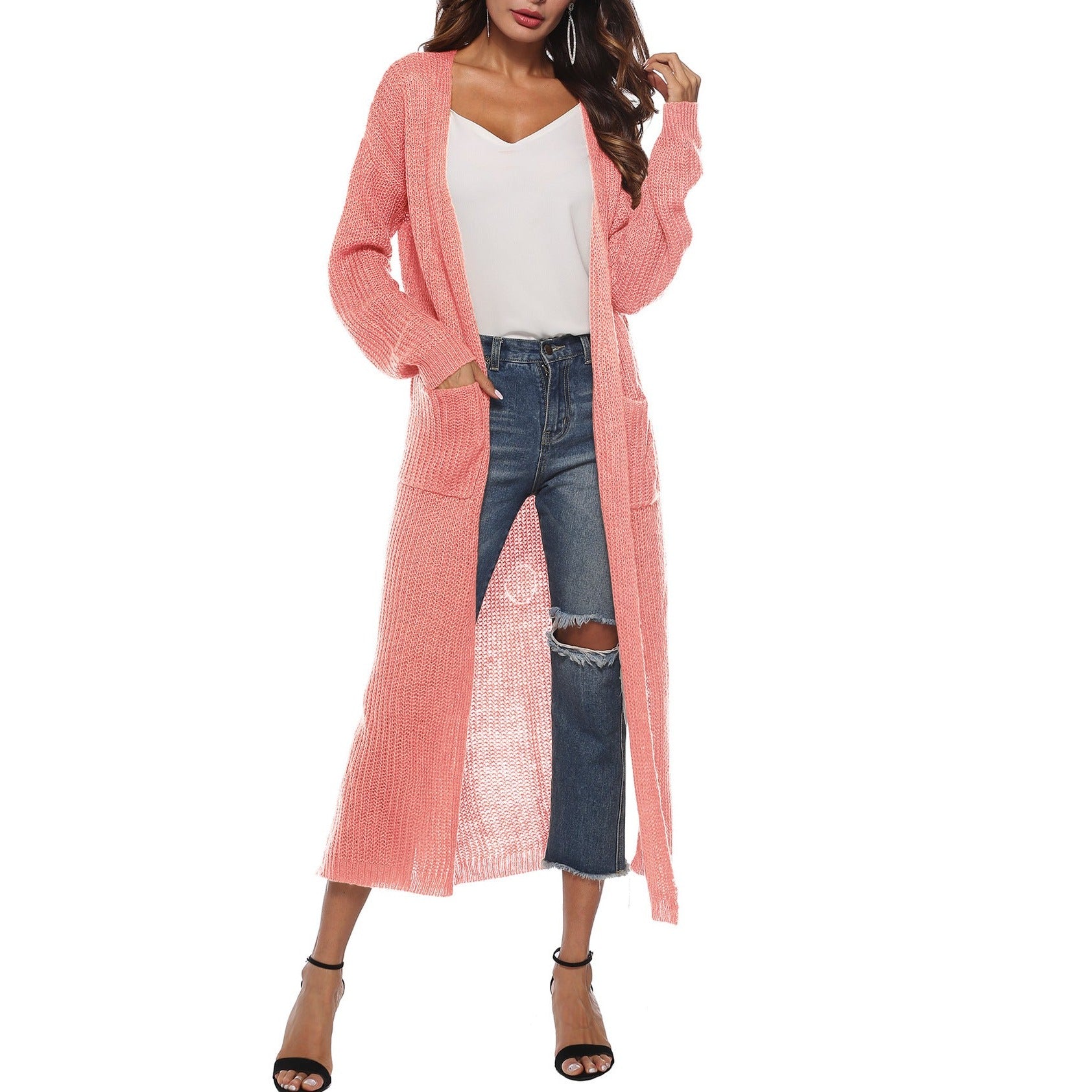 Women's Cardigan Sweater With Large Pockets Cardigan Sweater Long Thin Coat