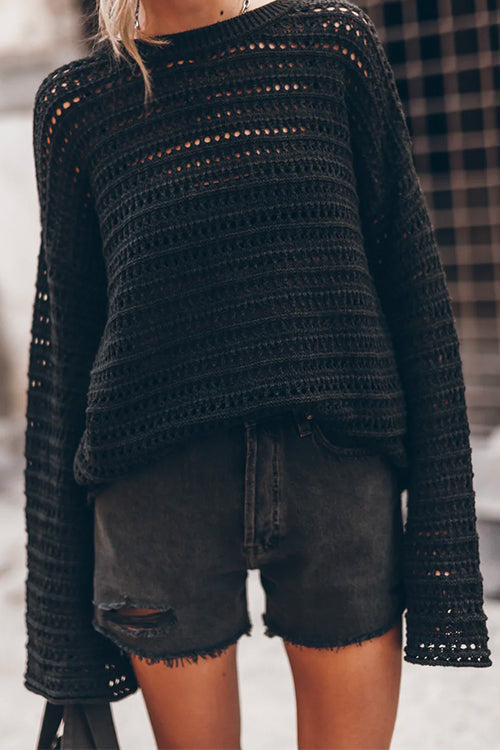 Heididress Crewneck Long Sleeves Hollow Out Boho Knitting Pullovers