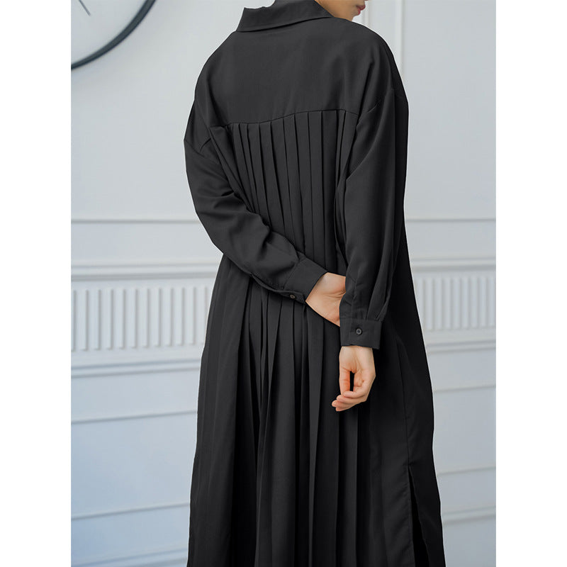 Spring Autumn Loose Overknee Dress Women Casual Large Version Back Pleated Long Shirt Dress