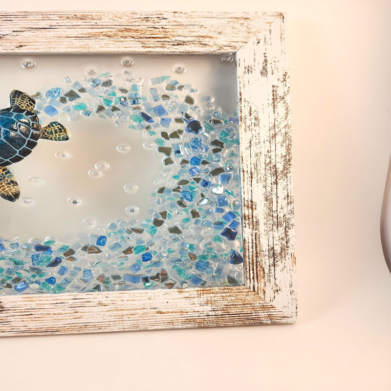 Blue Sea Turtle & Crushed Glass Wave Decor