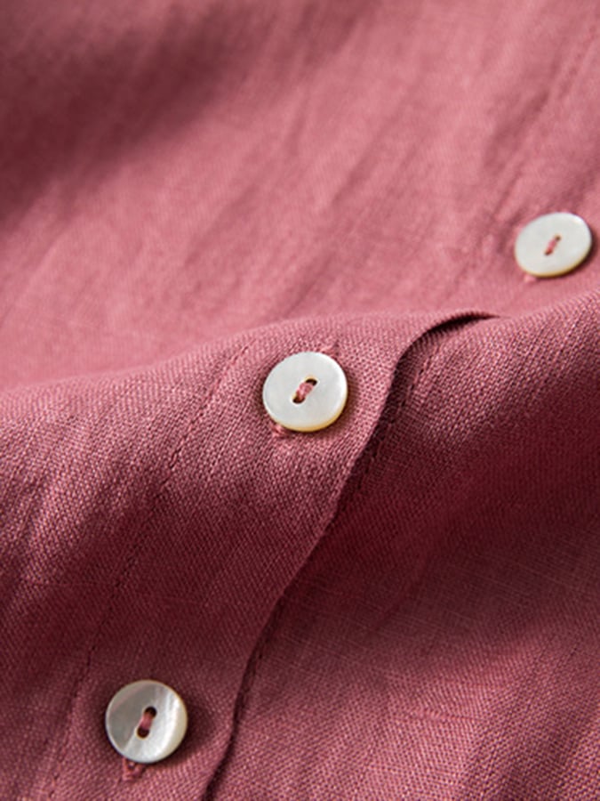 Women's Solid Color Short-Sleeved Shirt Collar Artistic Retro Cotton And Linen Casual Dress