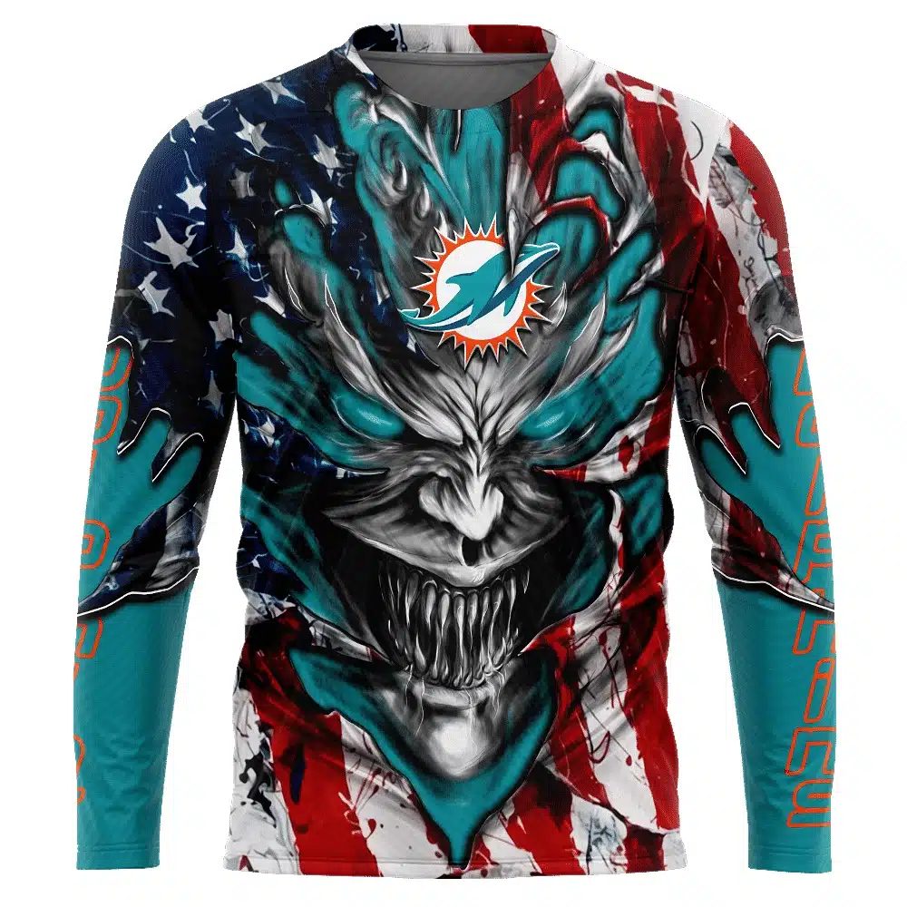 MIAMI DOLPHINS DEMON FACE AMERICAN FLAG-3D UNISEX HOODIE