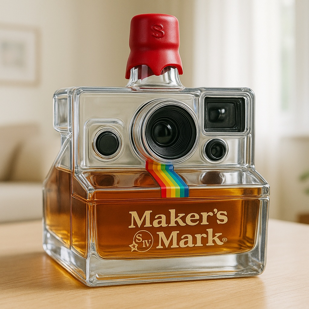 Polaroid camera whiskey bottle
