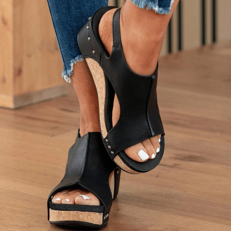 🔥Last Day Promotion 50% OFF - Women's Leather Platform Wedge Orthopedic Sandals
