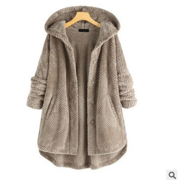 Women's Elegant Pure Color Hooded Double-Sided Velvet Sweatshirt Coat