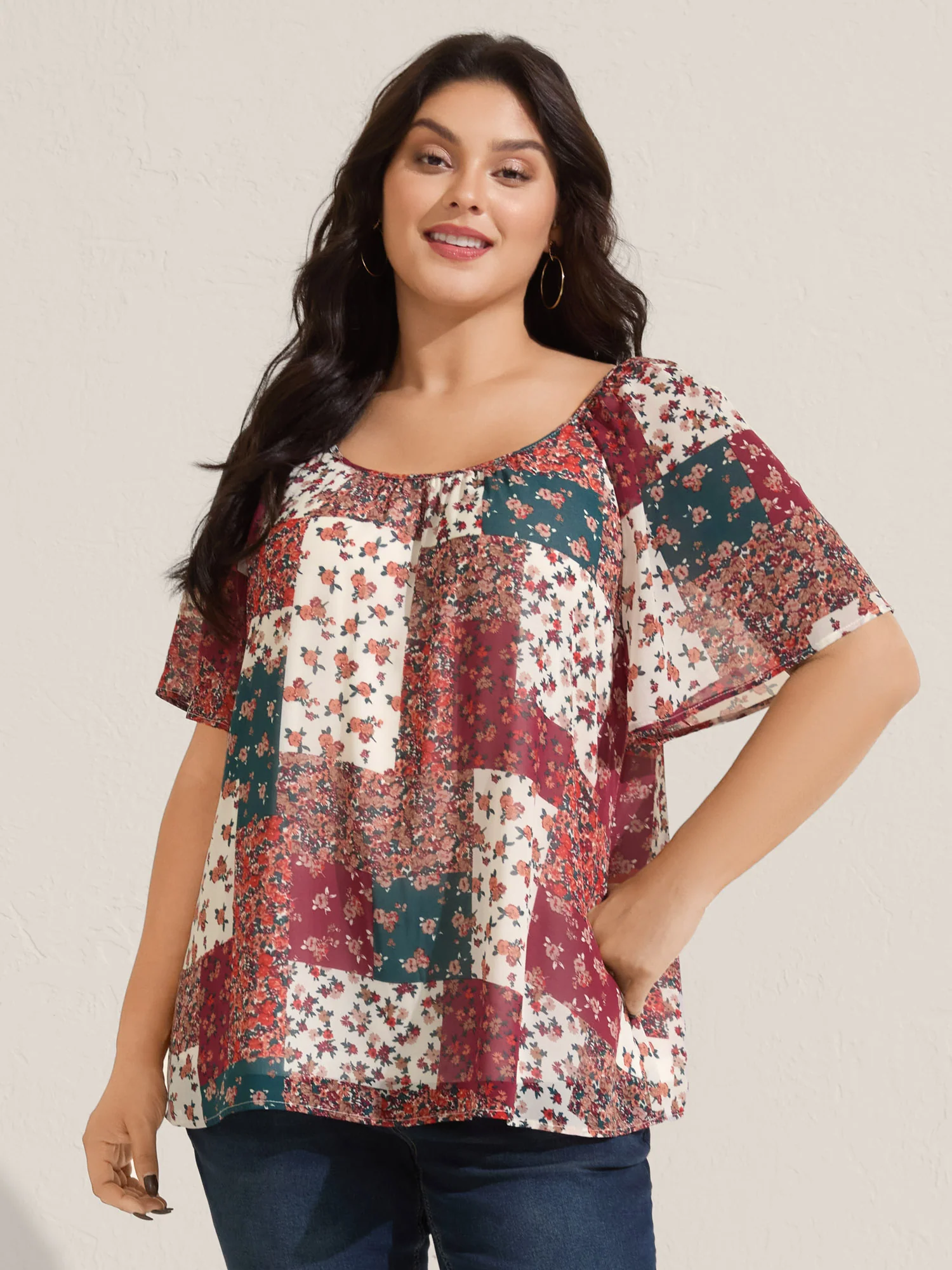 Boho Collage Print Backless Tie Blouse