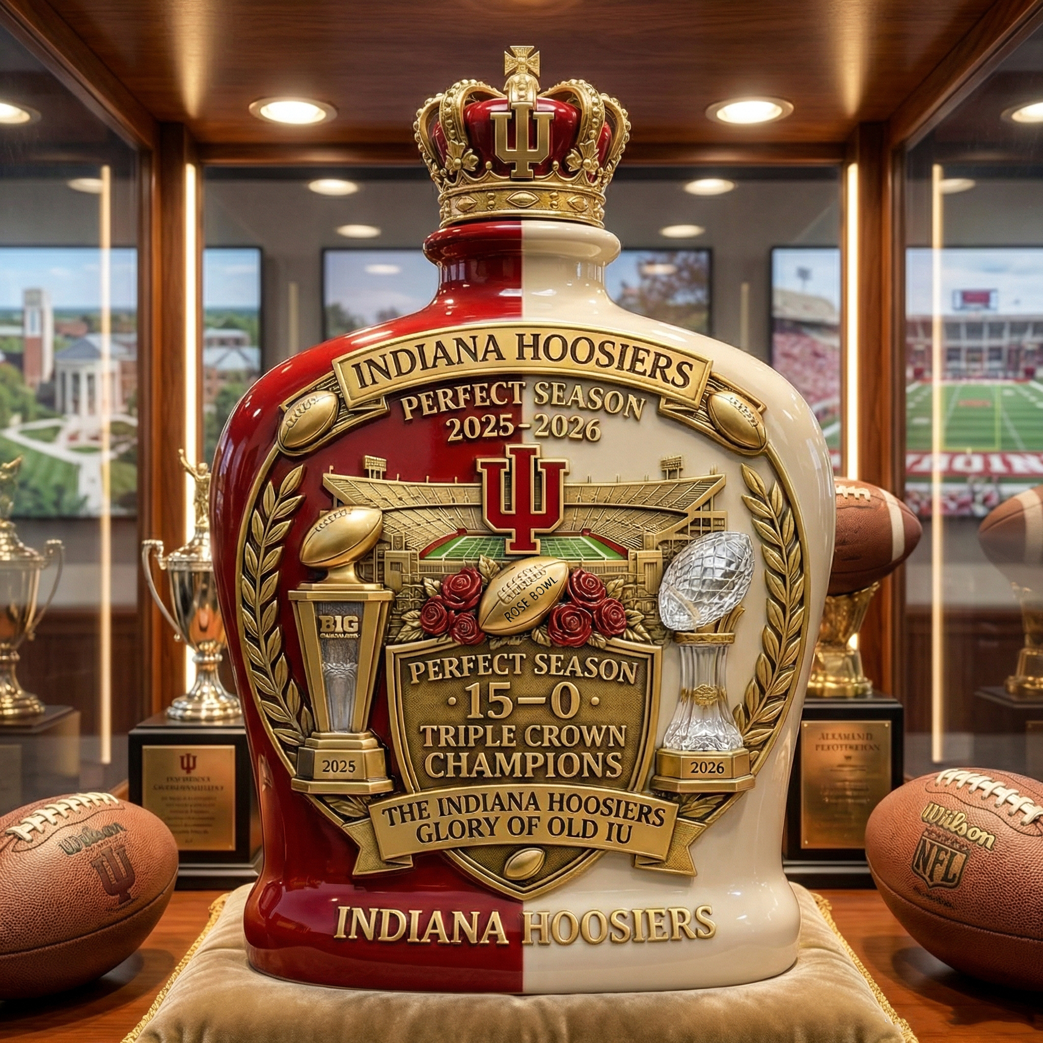Indiana Hoosiers Perfect Season Triple Crown Commemorative Whiskey Decanter