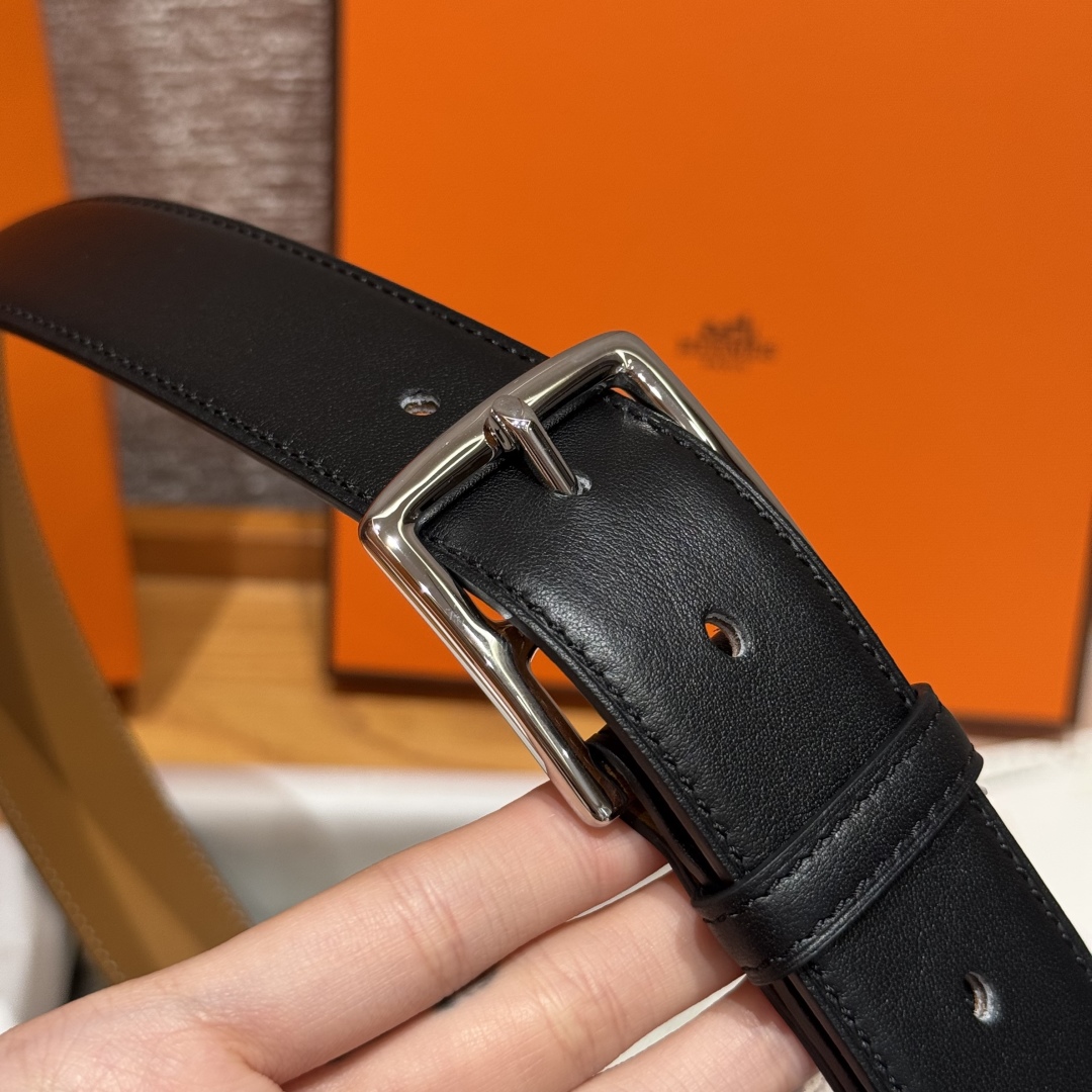 Hermès New Men's Double-Sided Pin Buckle Leather Belt 3.2cm Width