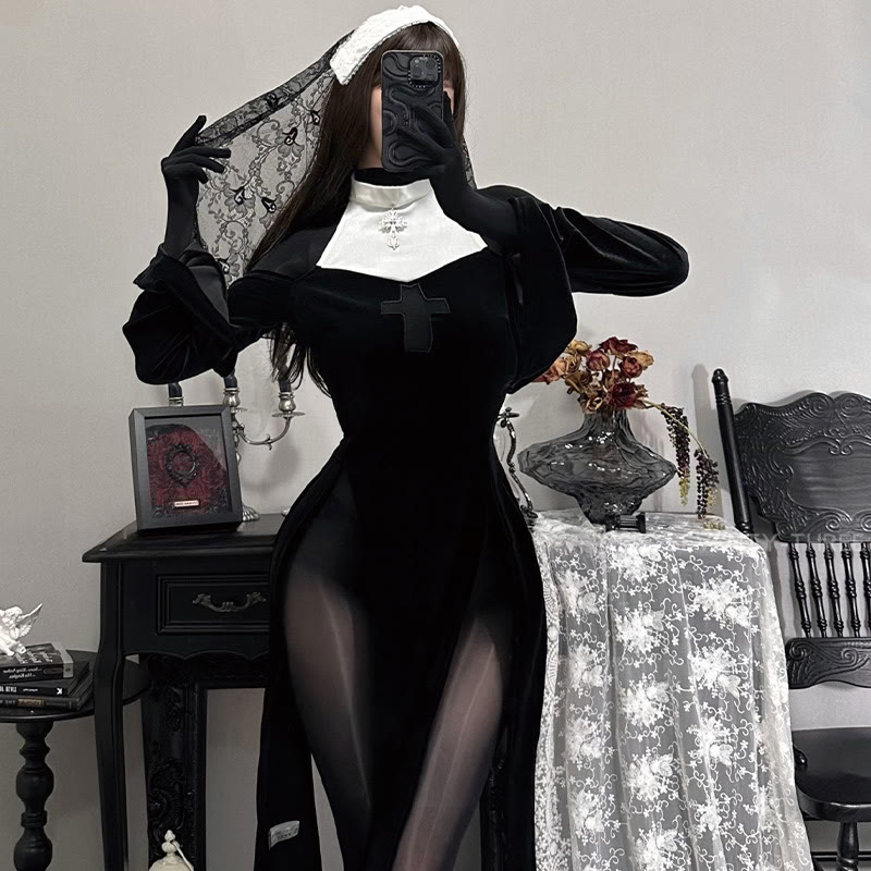 Nun Cross Slit Lingerie Dress