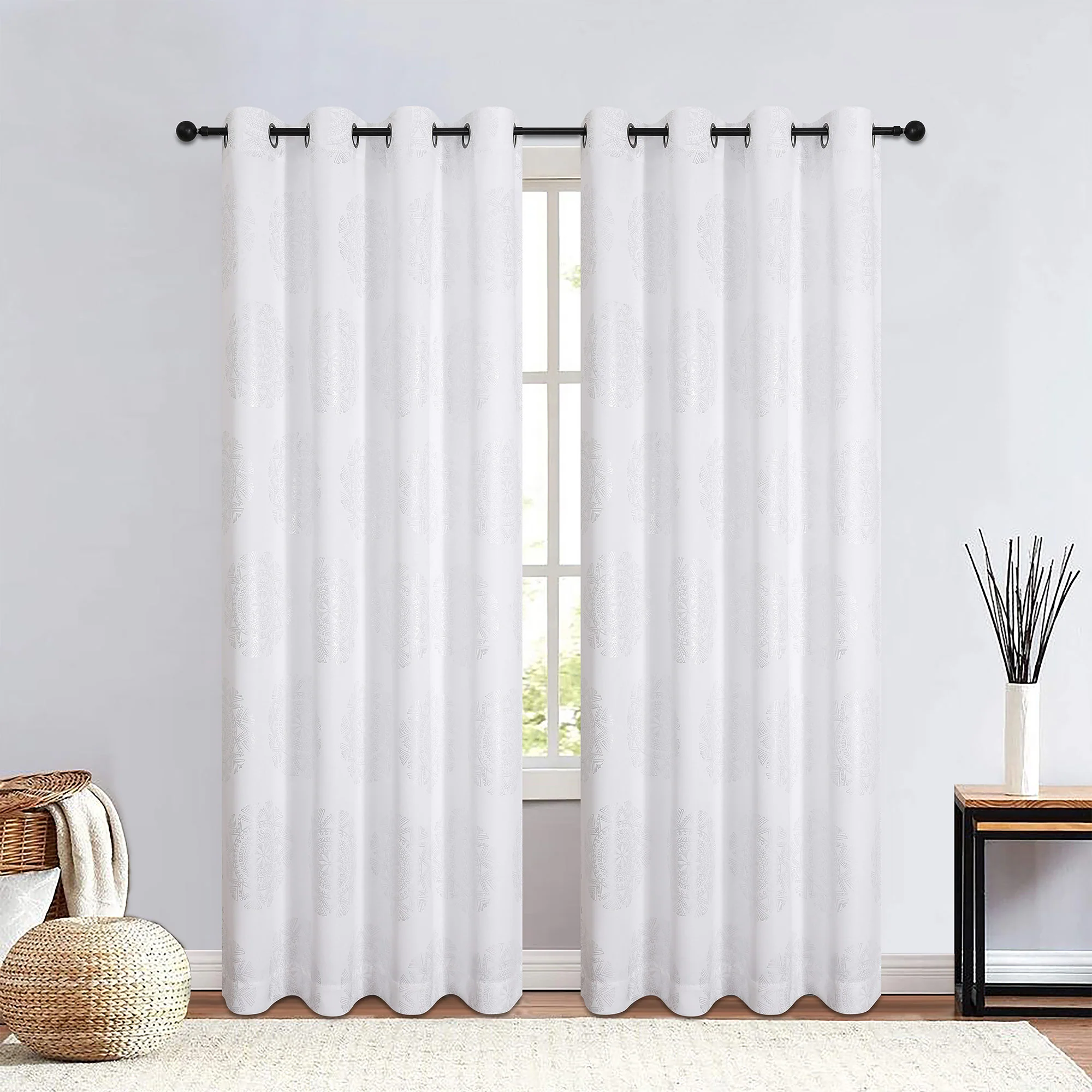 Apollo Aztec Metallic Printed Grommet Window Panel, 52x84 Inches