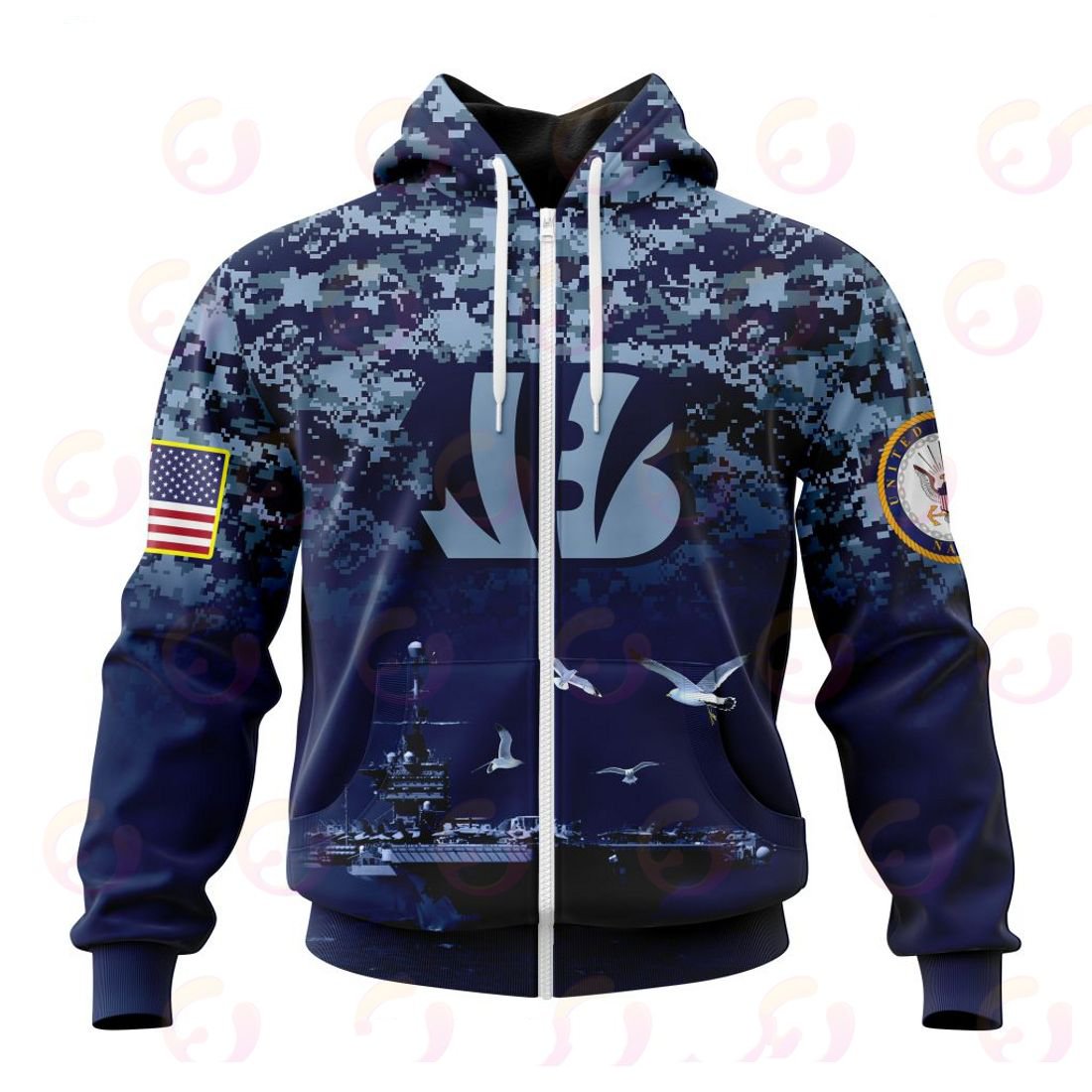 CINCINNATI BENGALS 3D HOODIE HONOR US NAVY VETERANS