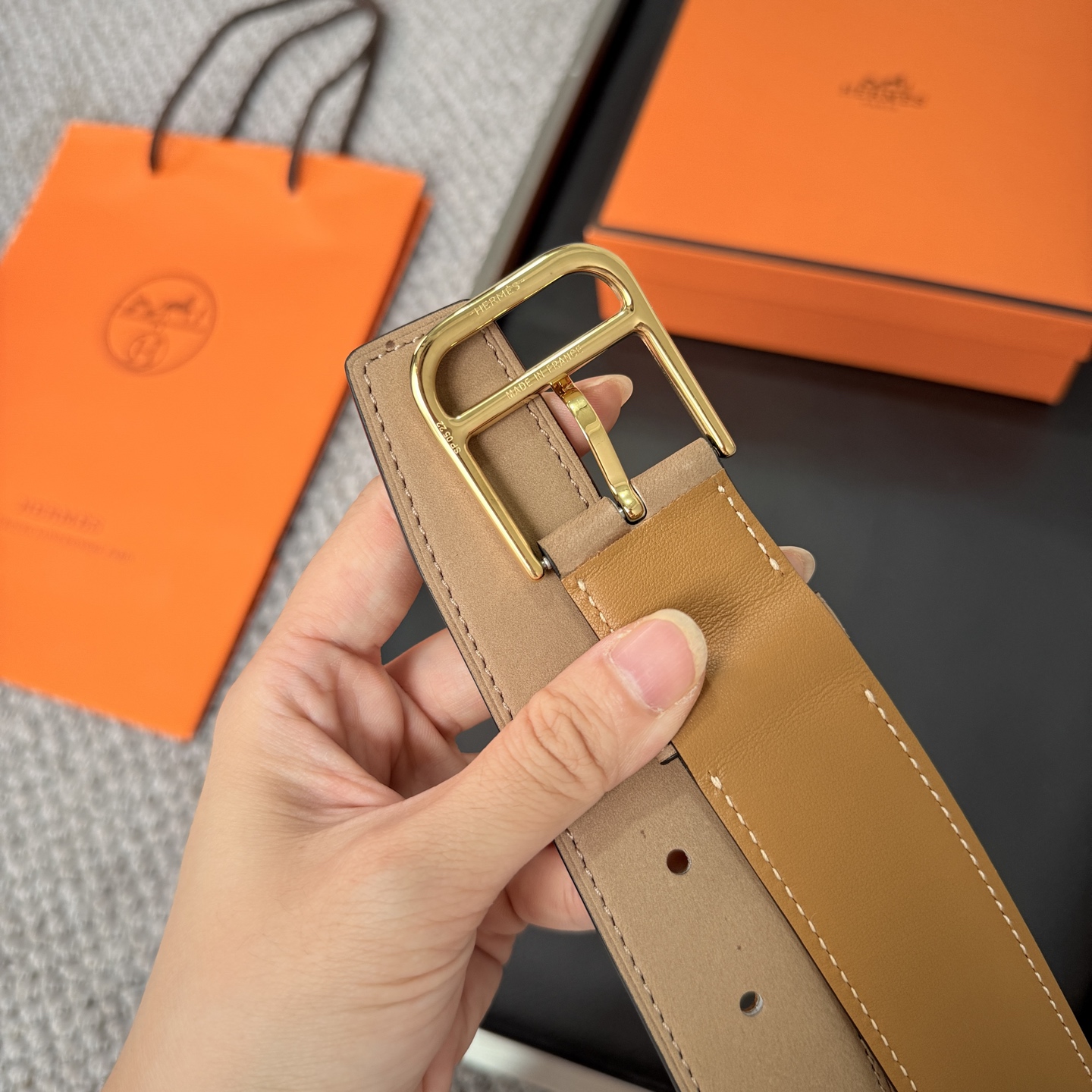 Hermès BoxTogo calfskin double-sided belt 3.2CM wide