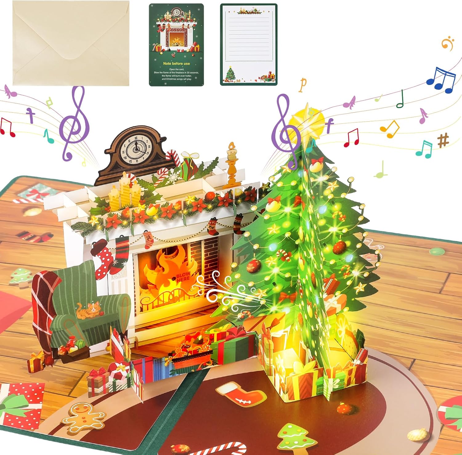 3D Pop Up Christmas & Birthday Gift Greeting Cards with Light and Music