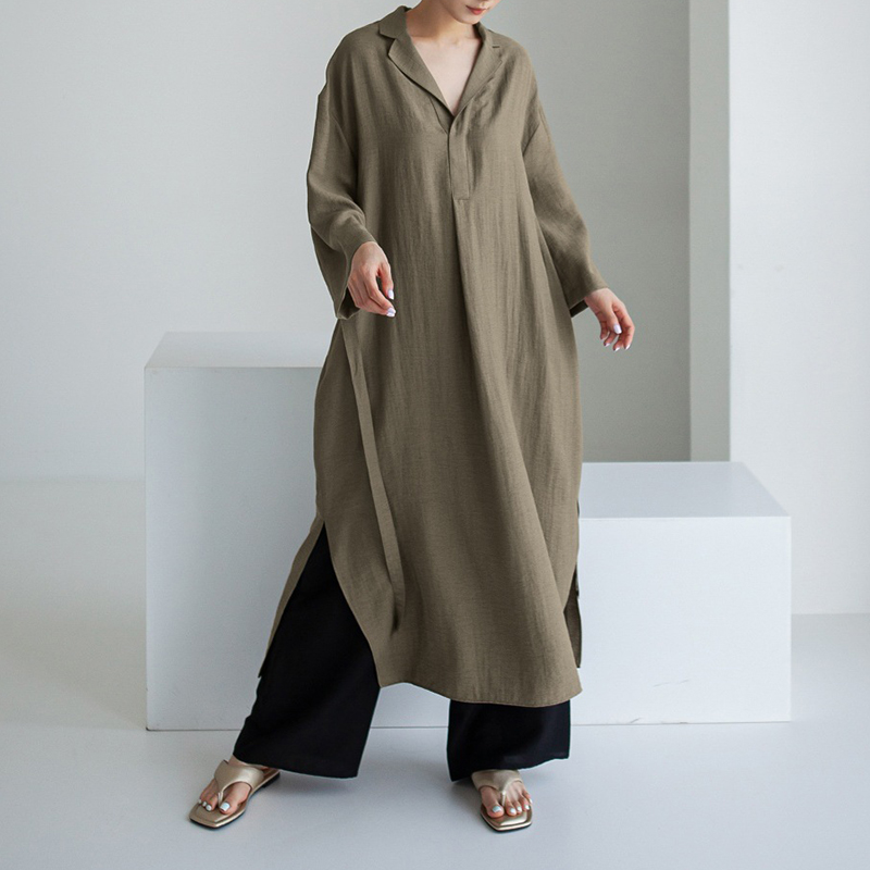 Folded Collar Split Comfy Maxi Dress