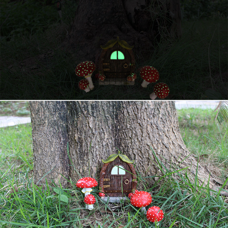 1pc Glow In The Dark Mini Gnome Door Set Secret Dollhouse Door Set Resin Fairy Garden Furniture Set Scene Props Outdoor Decor Accessories For Courtyard Garden Tree Decoration