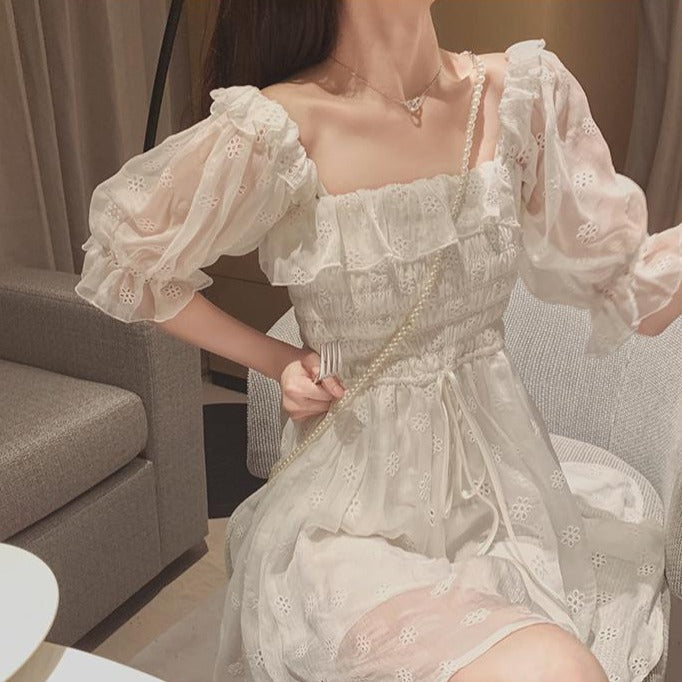 Puff Sleeve Floral Shirred Dress