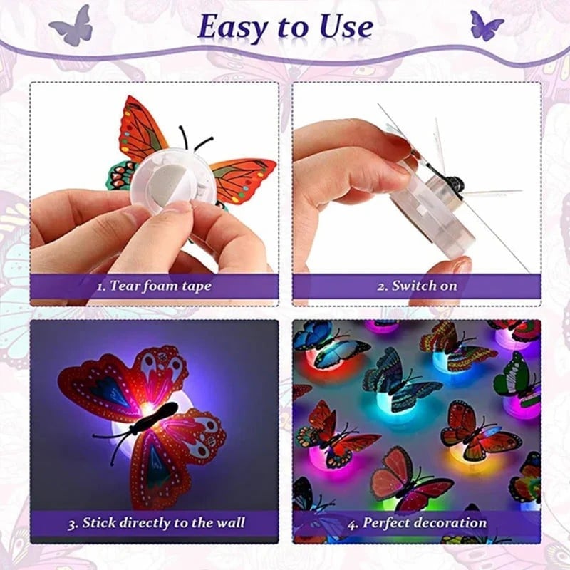 (🌲Early Christmas Sale- SAVE 49% OFF)3D LED Butterfly Decoration Night Light(4 Pcs/Set)-BUY 4 SETS GET 3 SETS FREE & FREESHIPPING