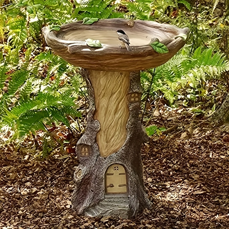 1pc Outdoor Tree House Shape Bird Bath, Basin With Brown Base Wild Bird Feeder, Garden Resin Bird Feeder For Outdoor Decor Garden Lawn Yard Decor