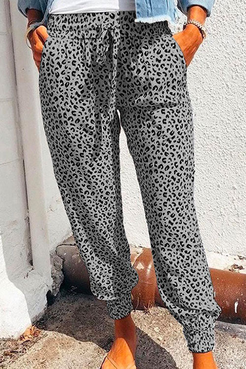 Heididress Casual Tie Waist Leopard Joggers Pants with Pockets