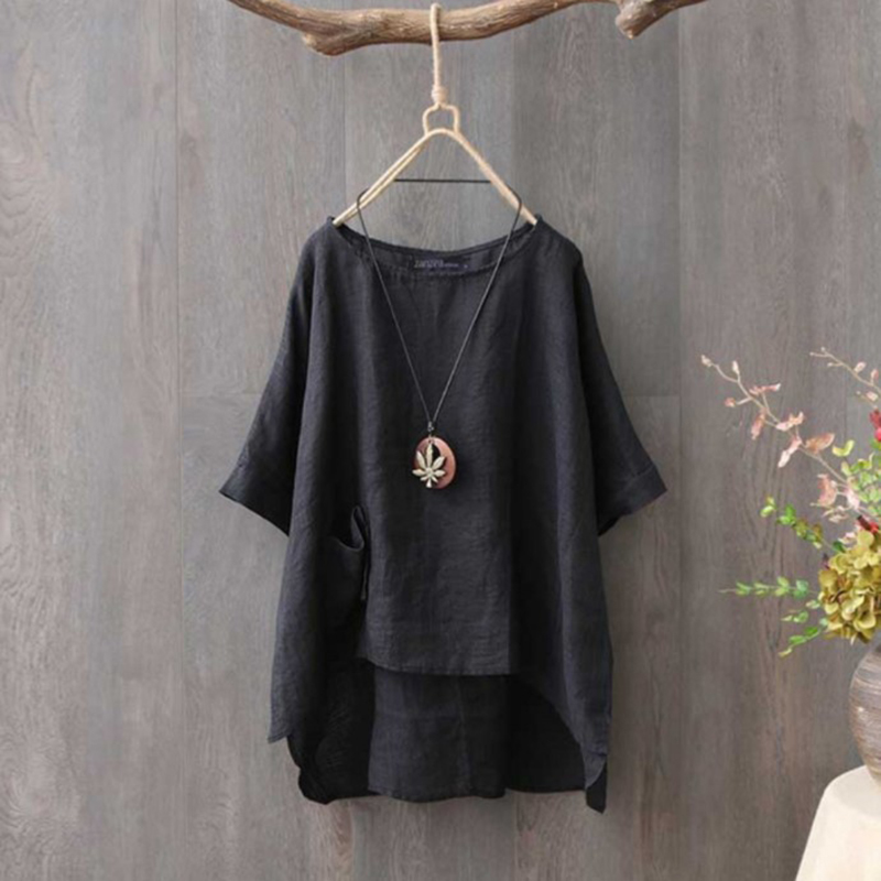 Irregular Hem Pocket Comfy T-Shirt