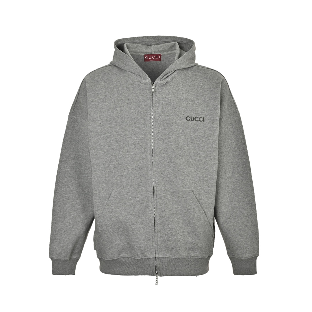 Gucci 24Fw small logo embroidered space cotton zip-up hooded sweatshirt