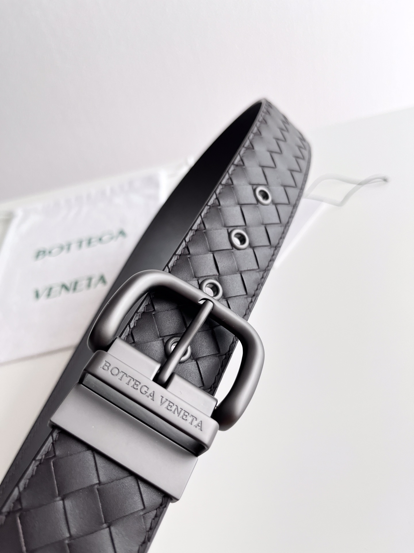 Bottega Veneta frosted pin buckle woven cowhide double-sided belt 4.0cm wide