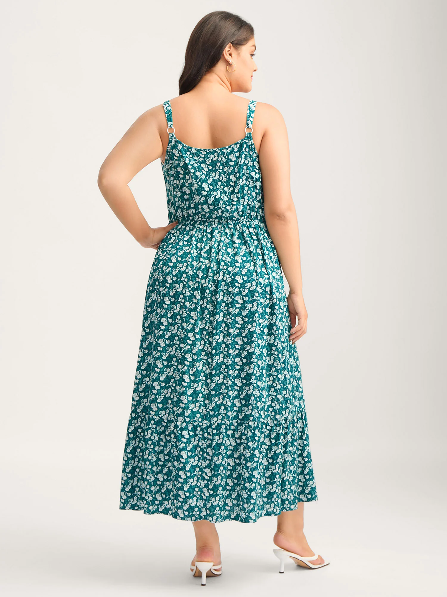 Rayon Ditsy Floral Print Pockets Midi Dress