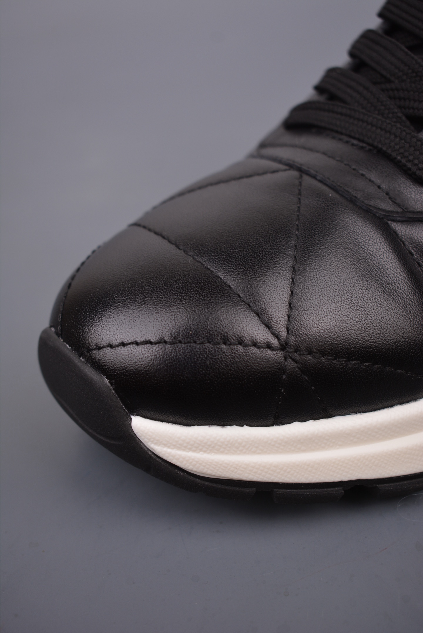 Prada PRAX 01 Triangle Logo Leather Sneakers Diamond Black and White 3D988M_3LF5_FG000