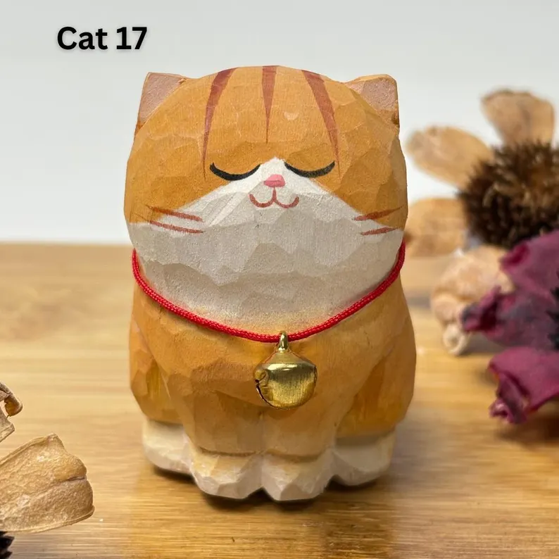 Handcrafted Wooden Cat Sculpture – 17 Unique Styles 🐱✨