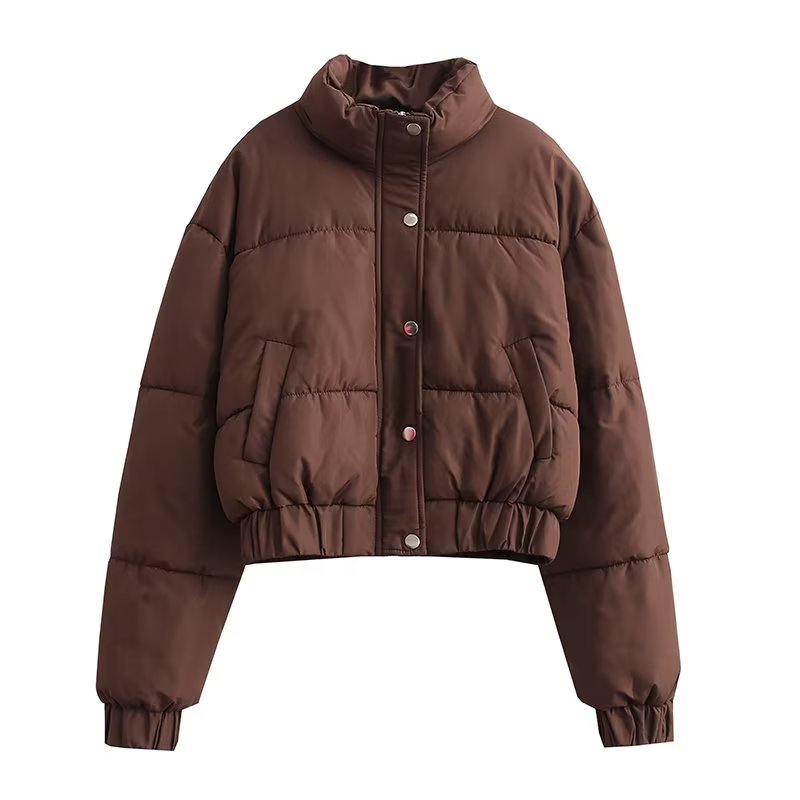 Women Clothing Winter Long Sleeved Stand up Collar Thermal Casual Bread Coat Outerwear