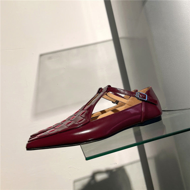 Fashion Pointed Flat Gold Leather Women's Shoes