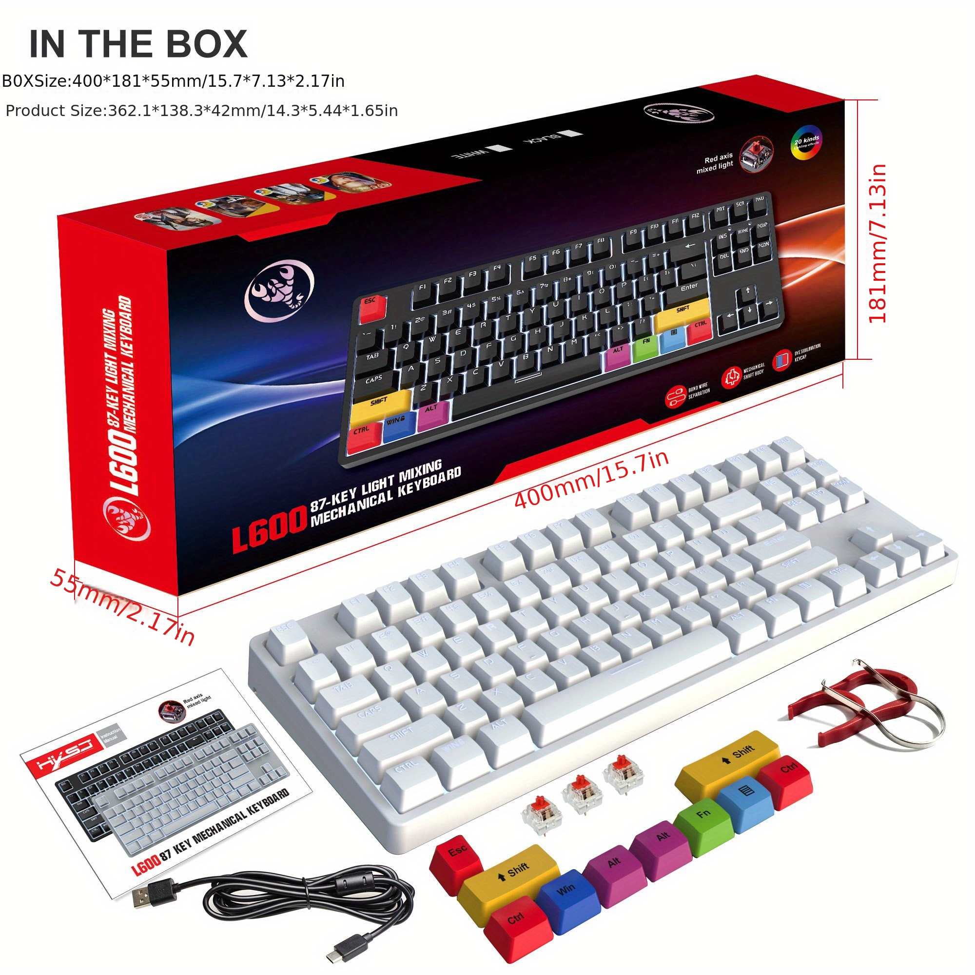 Compact 87-Key Mechanical Gaming Keyboard with Red Switches & Custom PBT Dye Sublimation Keycaps
