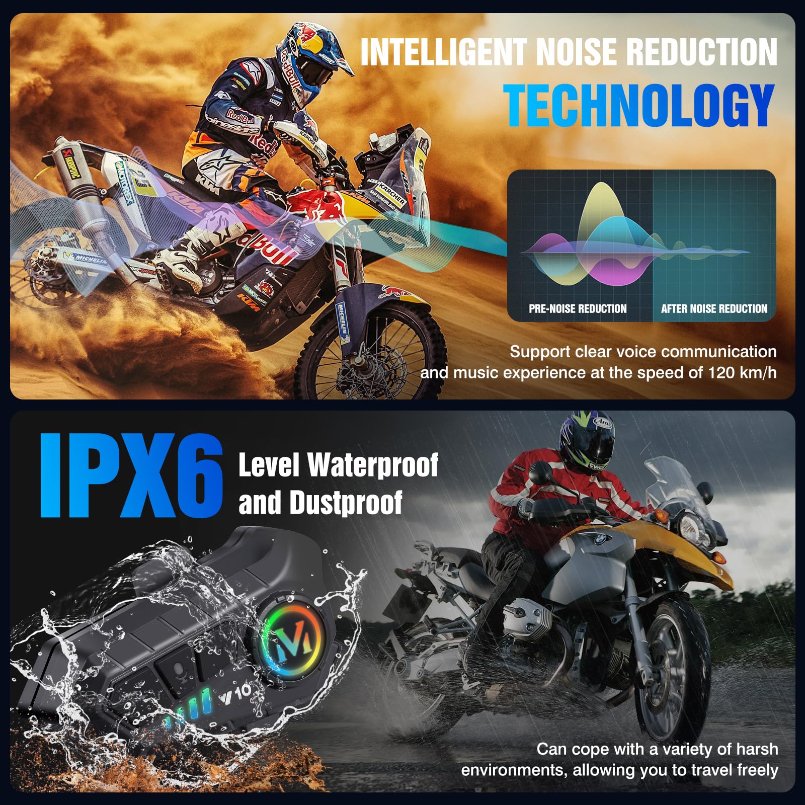 🔥ON SALE - 50% OFF🔥Motorcycle Helmet Speaker, IPX6 Automatic Answer/Call Music Control/Intelligent Noise/Wake up Siri, Compatible with All Helmets