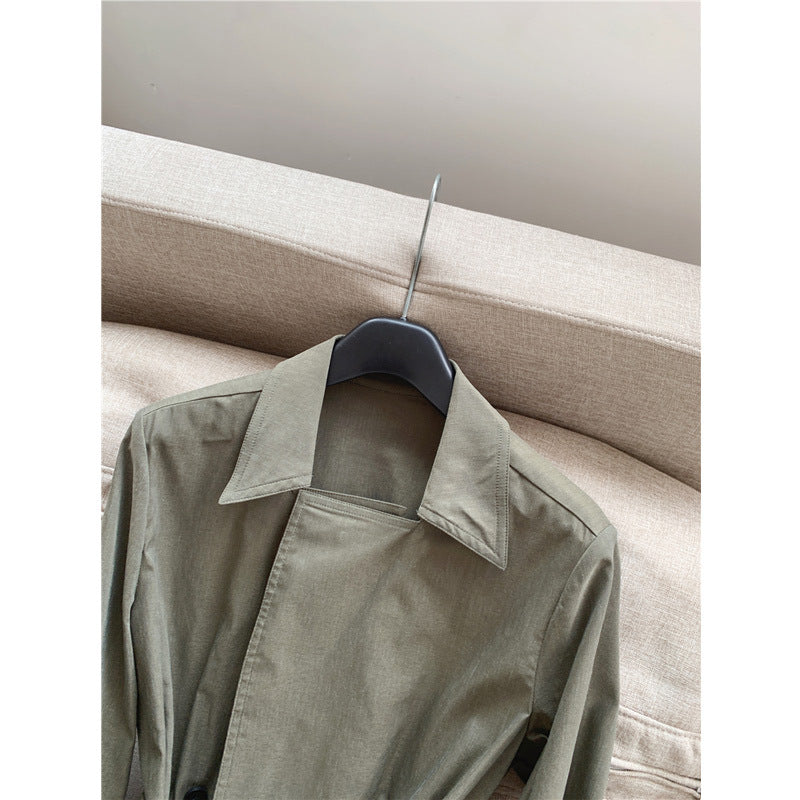 Thin Stretch Linen A-Line Long Trench Coat for Women