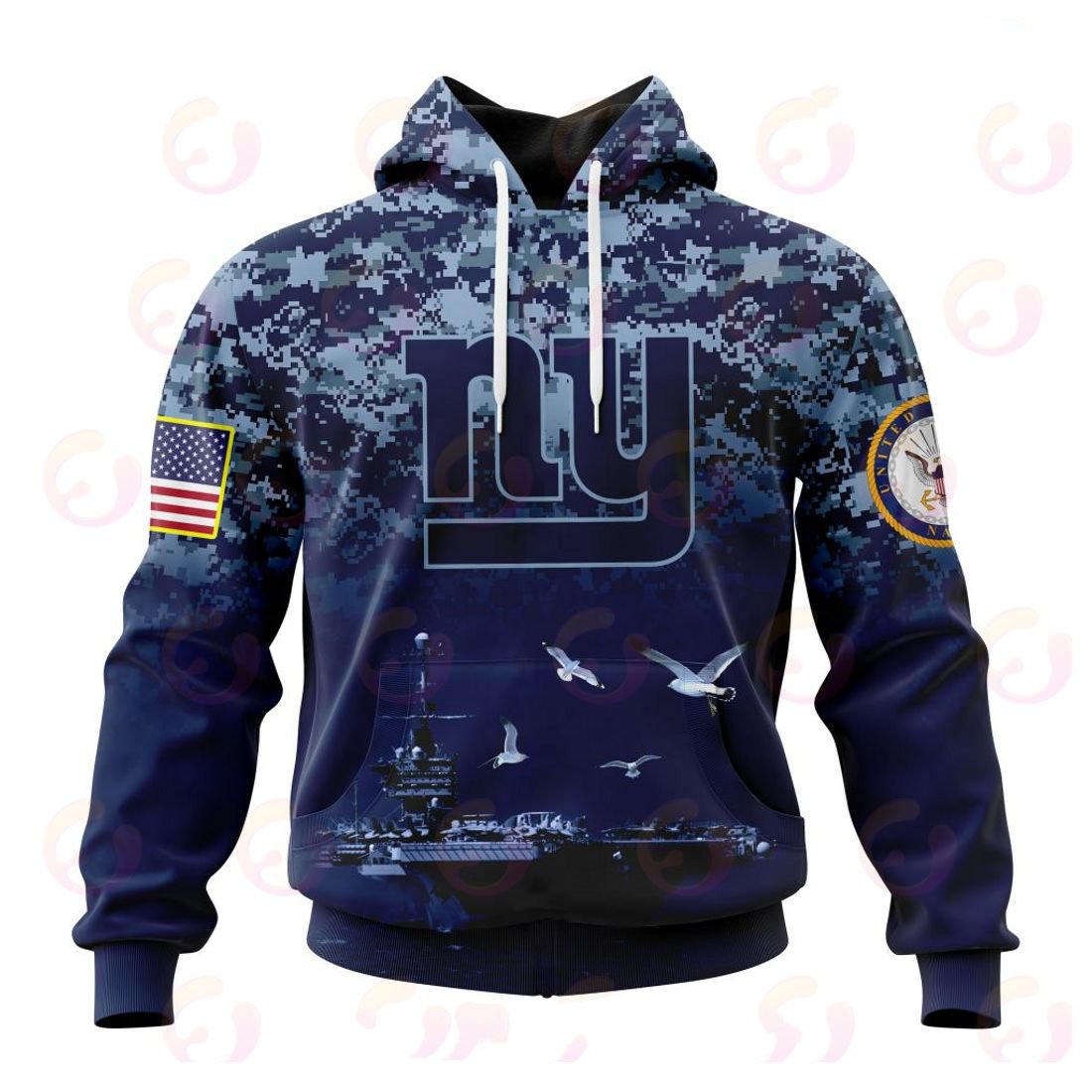 NEW YORK GIANTS 3D HOODIE HONOR US NAVY VETERANS