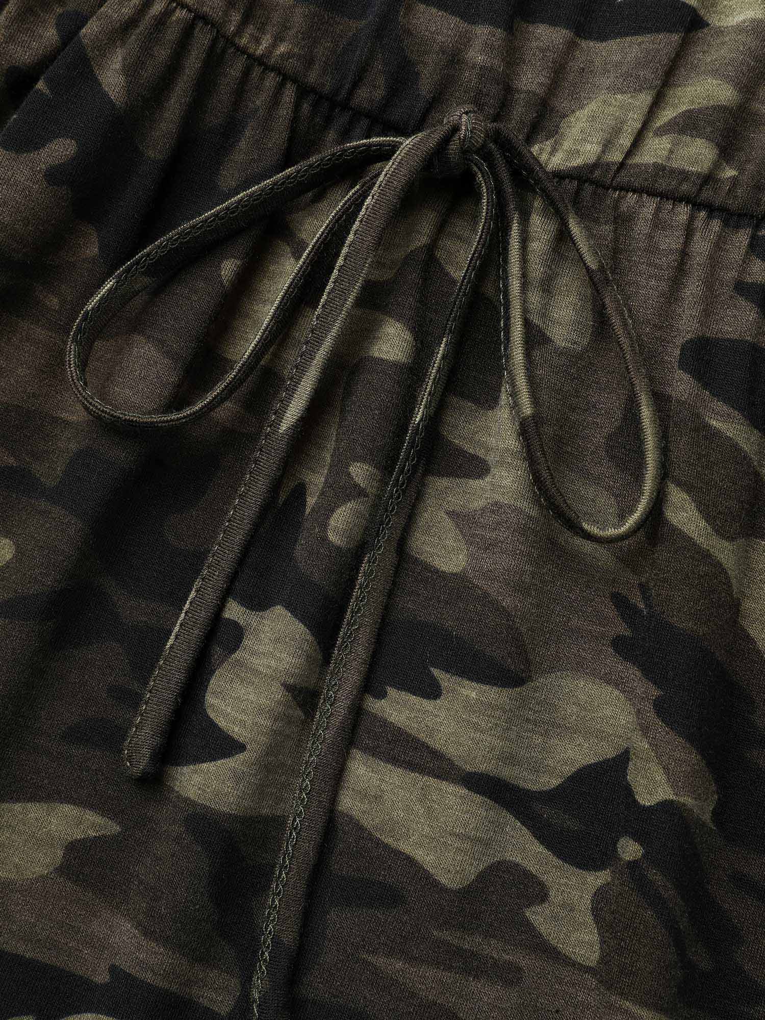 Camouflage Print Round Neck Pockets Midi Dress