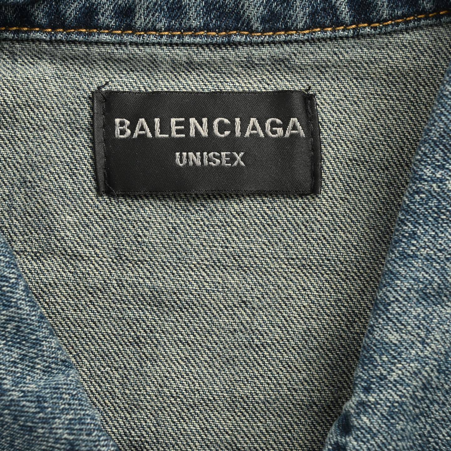 Balenciaga 25Fw blue denim jacket with silver tape print