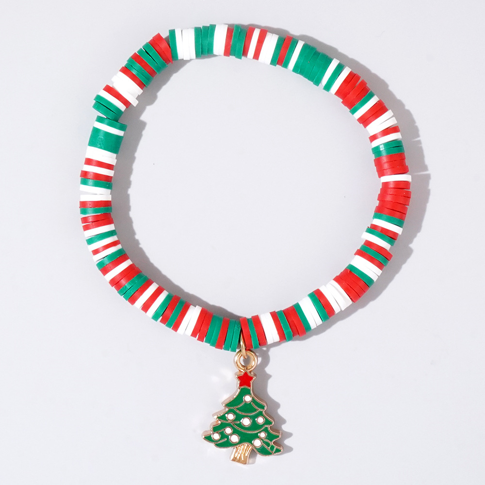 Christmas hand colored polymer clay beaded bracelet set gift